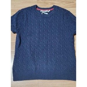 TOMMY HILFIGER Girls Short Sleeve Sweater Blue Large Crew Neck Knit 18w X 22L
